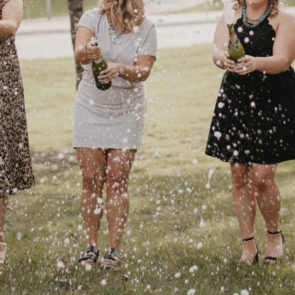 Grey t-shirt dress with cinched waist